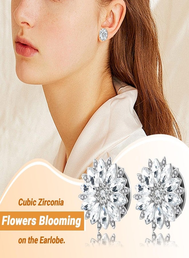 Lieson Gauges Tunnels, 2PCS Stainless Steel Tunnels Flower with Cubic Zirconia Ear Gauges 00G Silver - Image 3